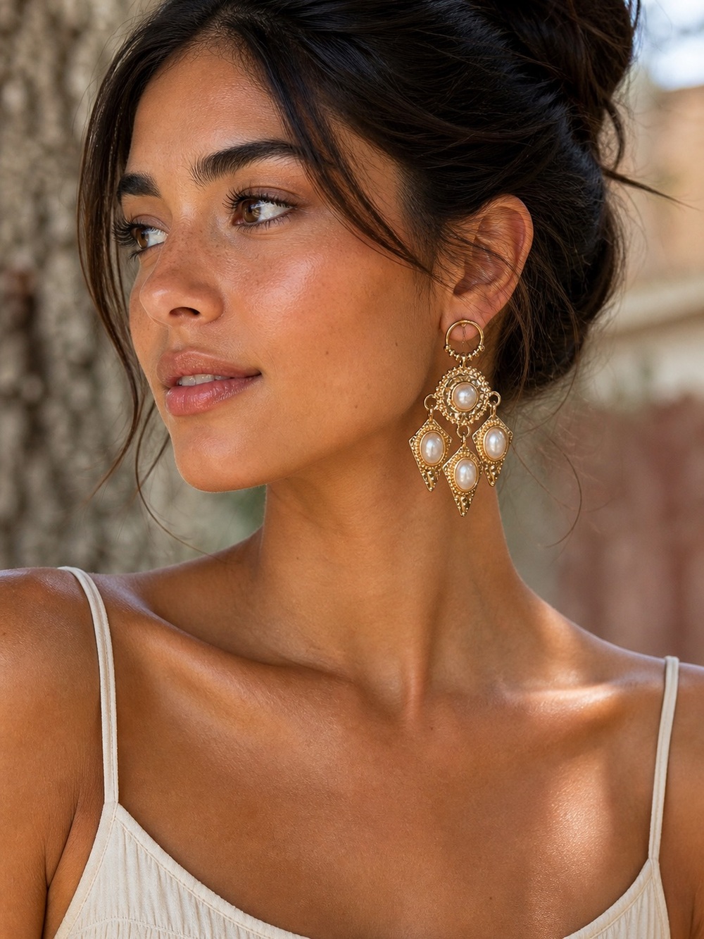 Gold Pearl Drop Statement Earrings - Women Jewelry